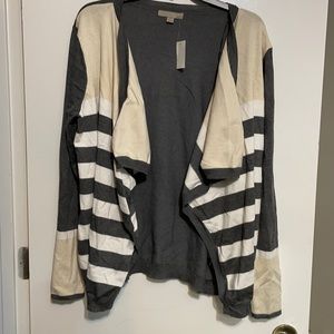 ‘One A’ brand Drape Front Cardigan- NWT dark gray, cream and white